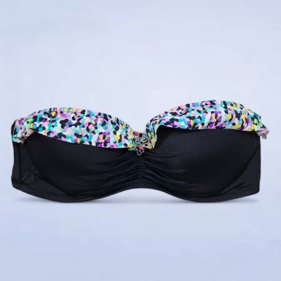 Victoria Secret Swim Bikini Top Black Confetti Ruffle Strapless Bikini Top - 36C - Picture 1 of 6